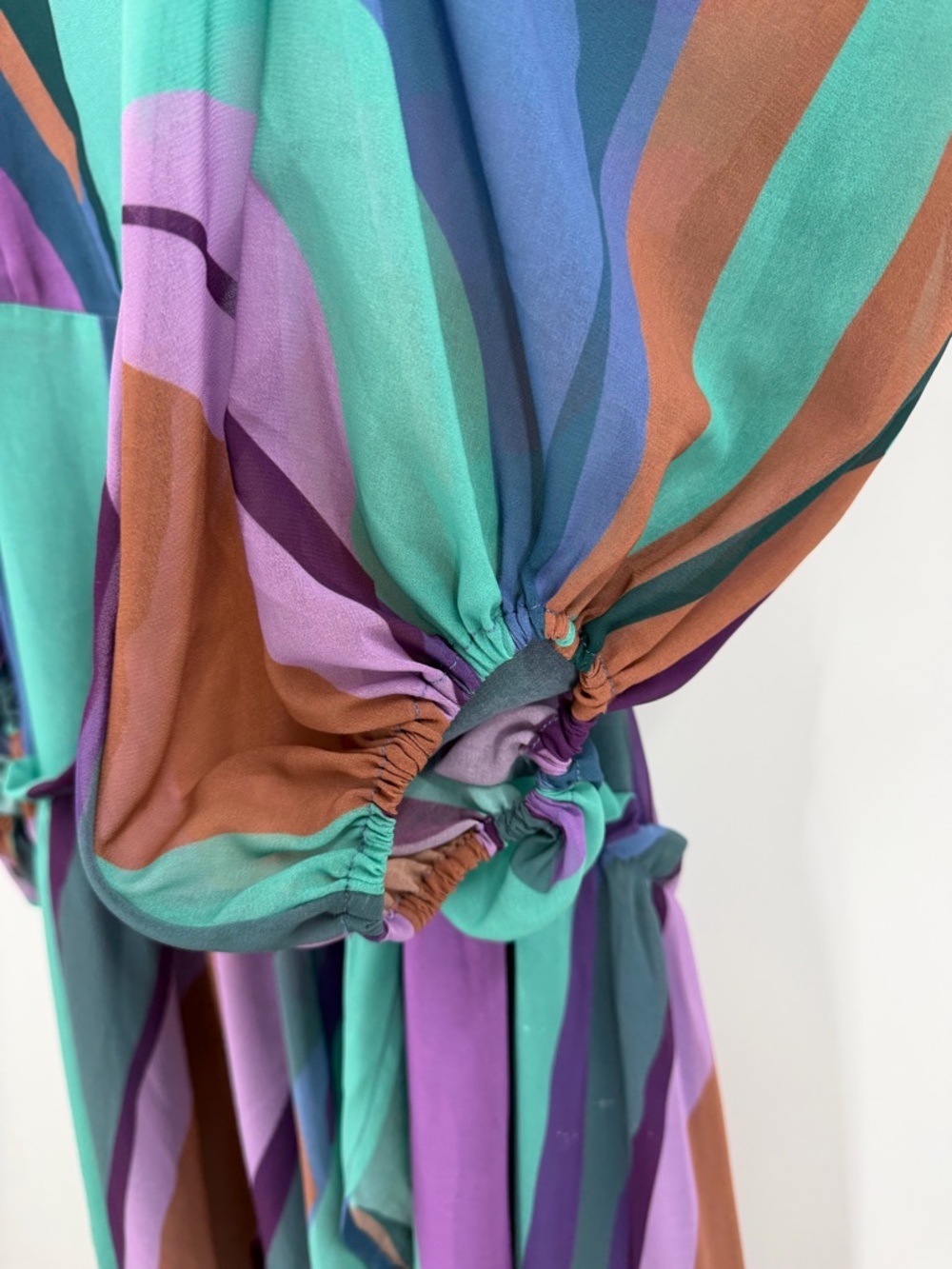Hutch Multicolor Striped High-Low Wrap Dress in Teal, Purple & Brown Size M - Picture 8 of 14